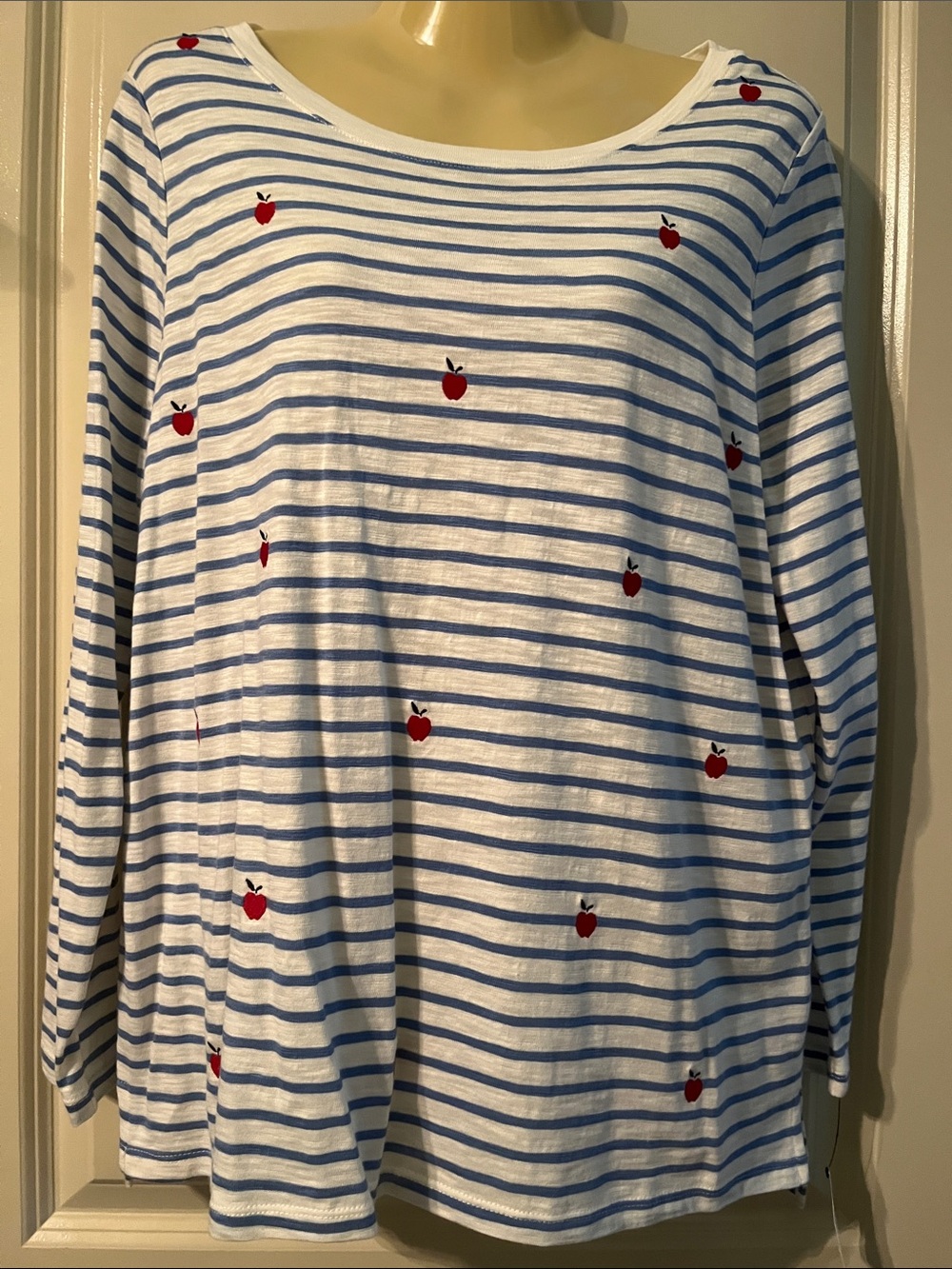Talbots Ladies White & Blue Striped Long Sleeve TShirt, Size PXL, NWT